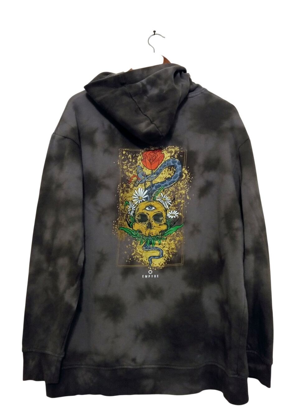 Empyre Womens L Black Tie Dye Jasmine Rose Skull Hoodie Skate Grunge Pullover